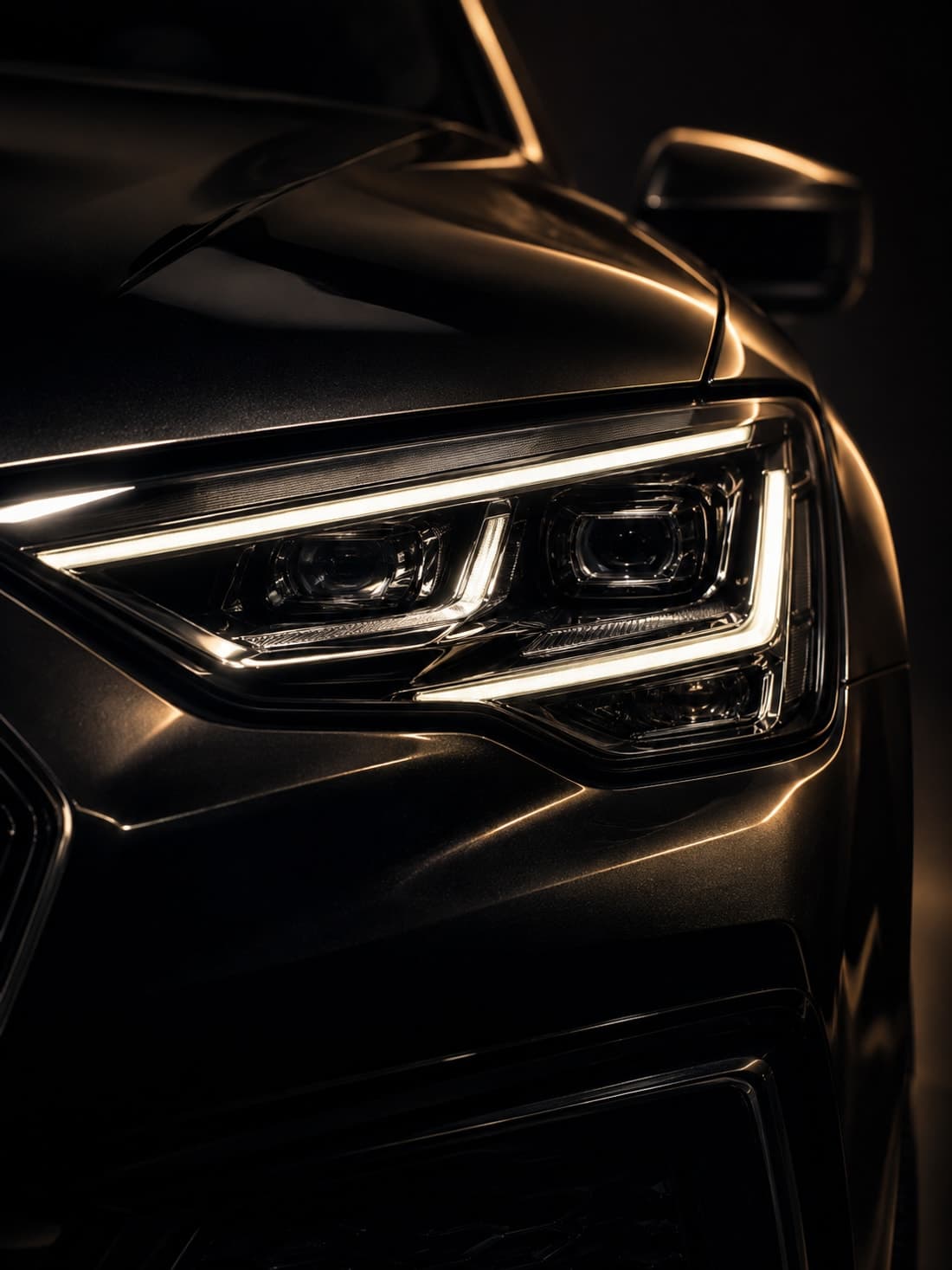 Macro detail of a luxury car headlamp